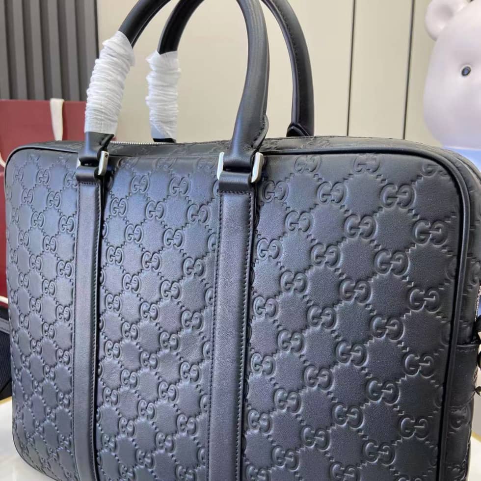 Gucci GG Emblem Large Black Briefcase 850222_5_158989 Gucci GG Emblem Large Black Briefcase 850222