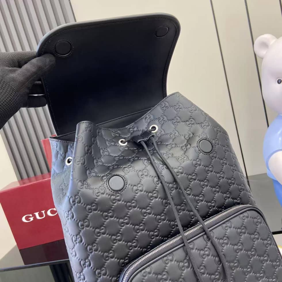 Gucci GG Emblem Medium Black Backpack 854750_5_158999 Gucci GG Emblem Medium Black Backpack 854750