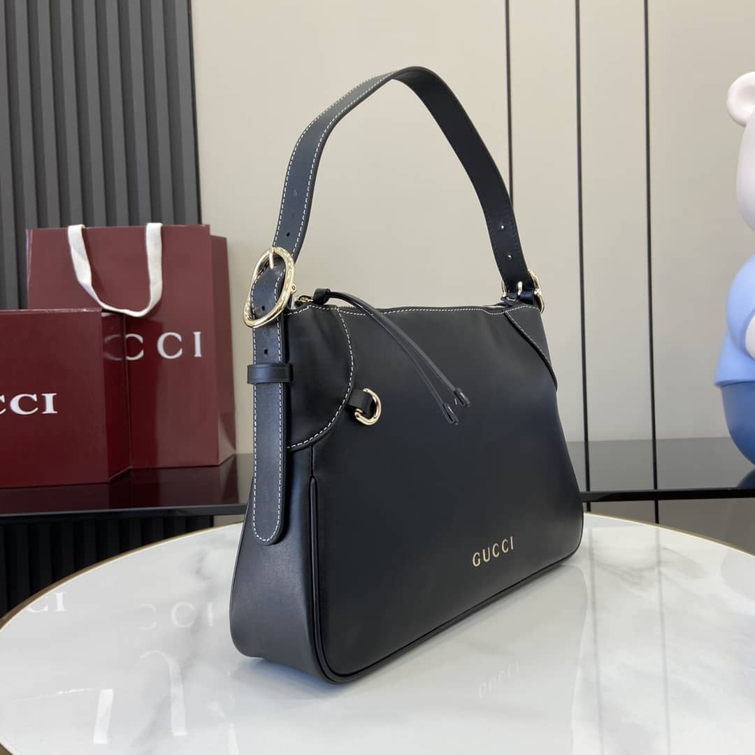 Gucci GG Emblem Medium Black Shoulder Bag 815216_2_159109 Gucci GG Emblem Medium Black Shoulder Bag 815216