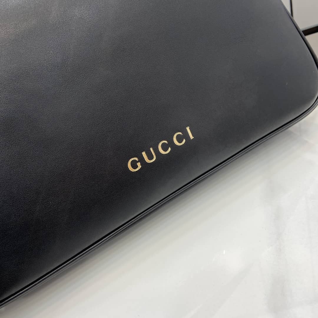 Gucci GG Emblem Medium Black Shoulder Bag 815216_5_159109 Gucci GG Emblem Medium Black Shoulder Bag 815216