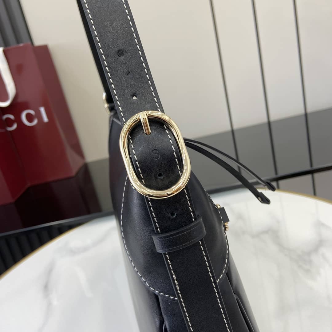 Gucci GG Emblem Medium Black Shoulder Bag 815216_6_159109 Gucci GG Emblem Medium Black Shoulder Bag 815216