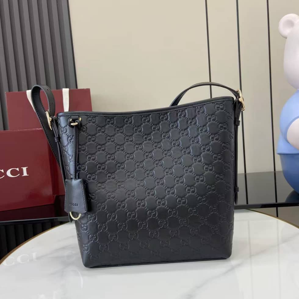Gucci GG Emblem Small Black Shoulder Bag 848881_10_159159 Gucci GG Emblem Small Black Shoulder Bag 848881