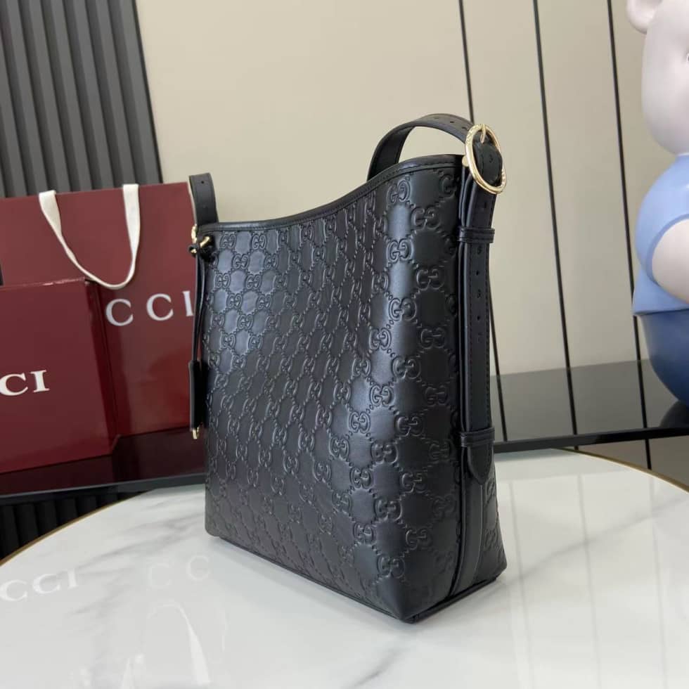 Gucci GG Emblem Small Black Shoulder Bag 848881_5_159159 Gucci GG Emblem Small Black Shoulder Bag 848881