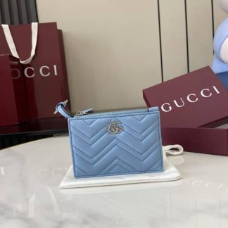 Gucci GG Marmont Zip Light Blue Key Pouch 837747