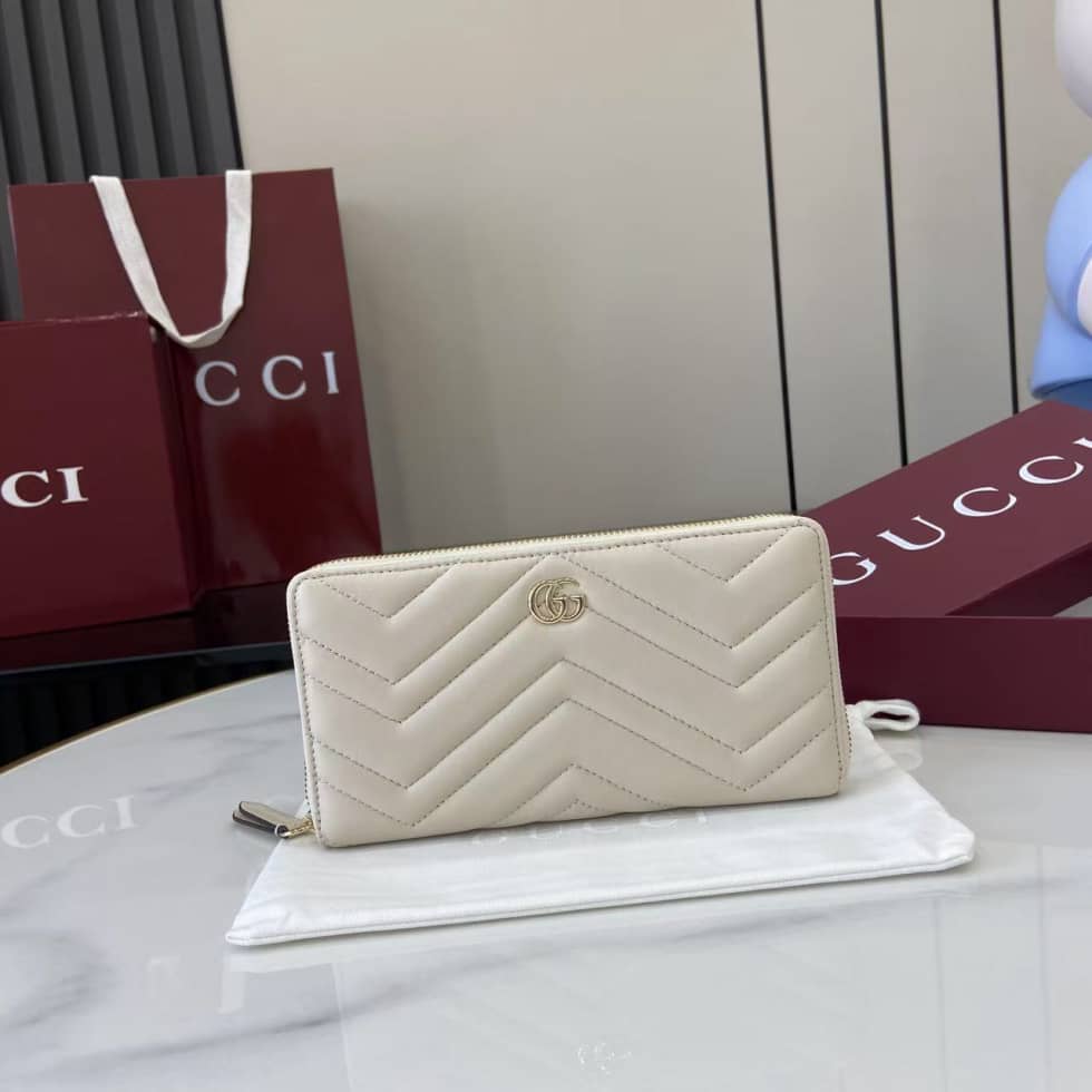 Gucci GG Marmont Leather White Zip Wallet 837758_10_159448 Gucci GG Marmont Leather White Zip Wallet 837758