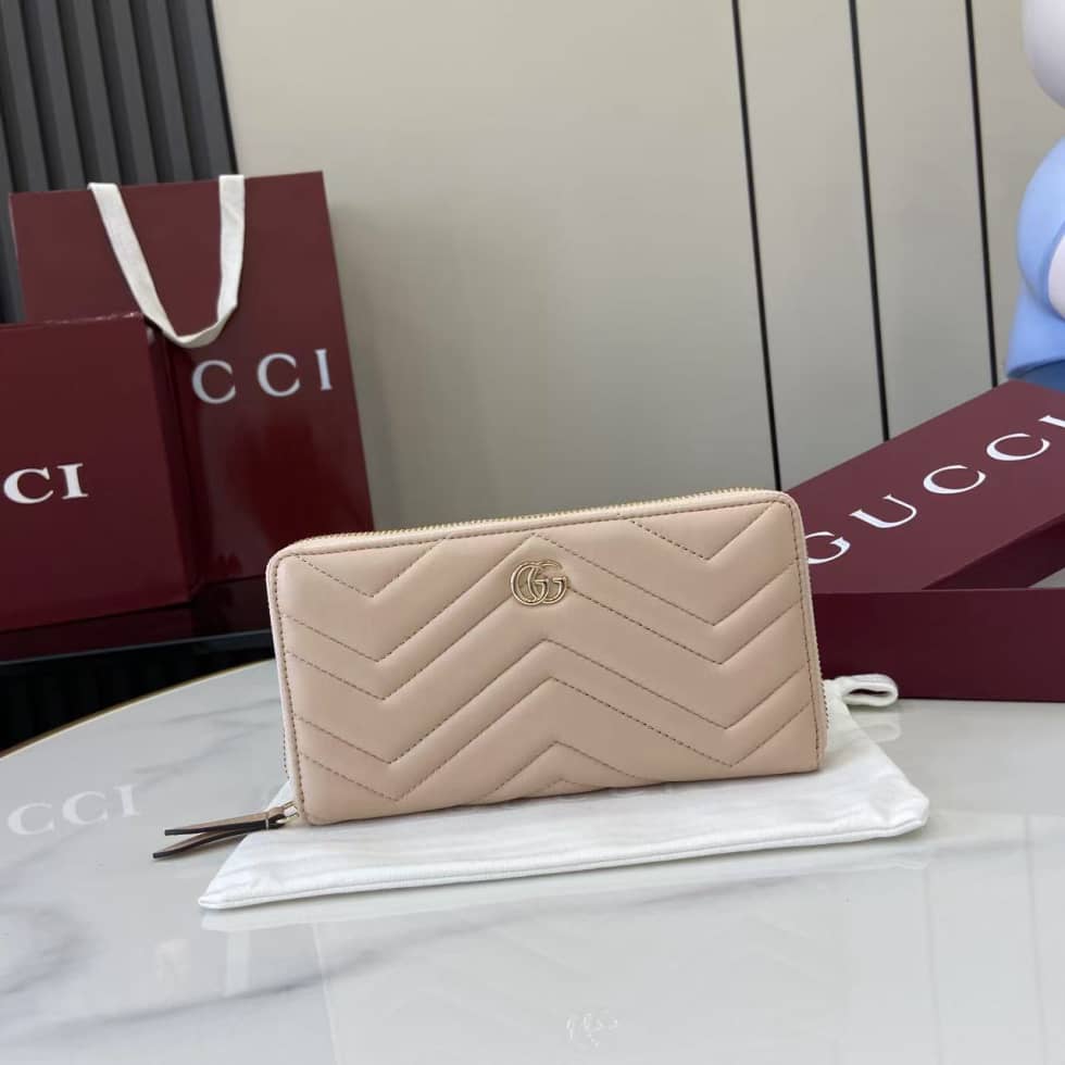 Gucci GG Marmont Leather Pink Zip Wallet 837758_10_159458 Gucci GG Marmont Leather Pink Zip Wallet 837758