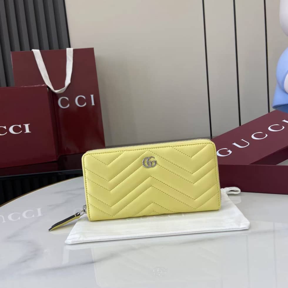 Gucci GG Marmont Leather Yellow Zip Wallet 837758_10_159468 Gucci GG Marmont Leather Yellow Zip Wallet 837758