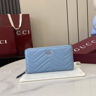 Gucci GG Marmont Leather Light Blue Zip Wallet