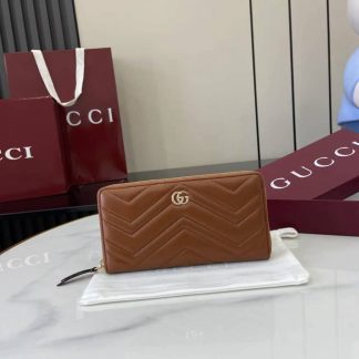 Gucci GG Marmont Leather Brown Zip Wallet 837758