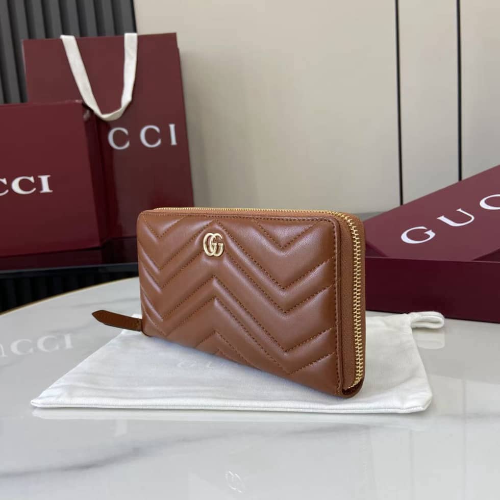 Gucci GG Marmont Leather Brown Zip Wallet 837758_2_159508 Gucci GG Marmont Leather Brown Zip Wallet 837758