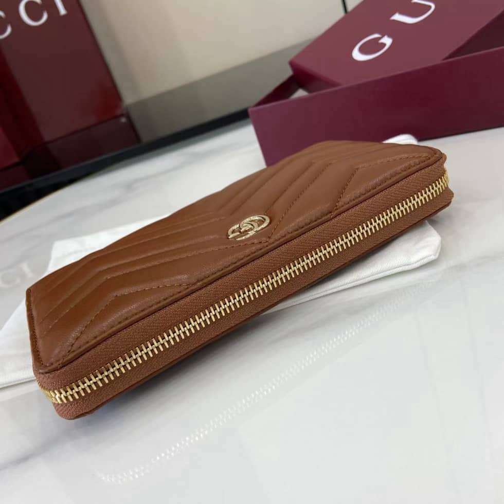 Gucci GG Marmont Leather Brown Zip Wallet 837758_3_159508 Gucci GG Marmont Leather Brown Zip Wallet 837758