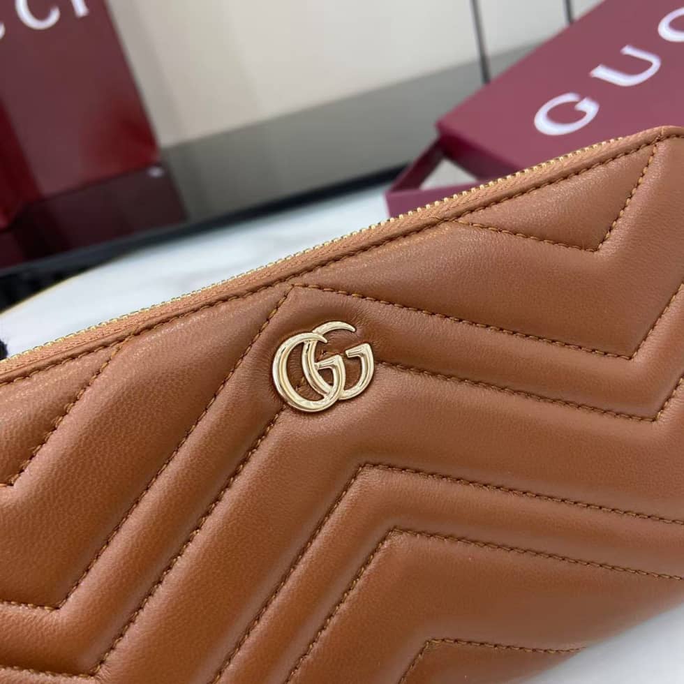 Gucci GG Marmont Leather Brown Zip Wallet 837758_5_159508 Gucci GG Marmont Leather Brown Zip Wallet 837758