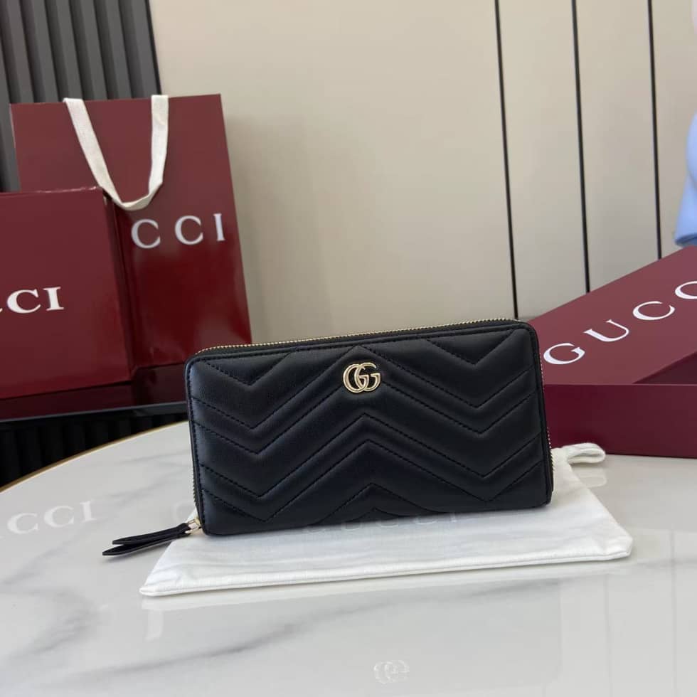Gucci GG Marmont Leather Black Zip Wallet 837758_10_159528 Gucci GG Marmont Leather Black Zip Wallet 837758