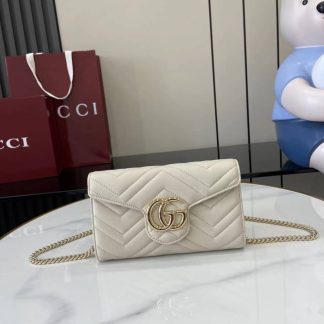 Gucci GG Marmont Leather White Wallet on Chain