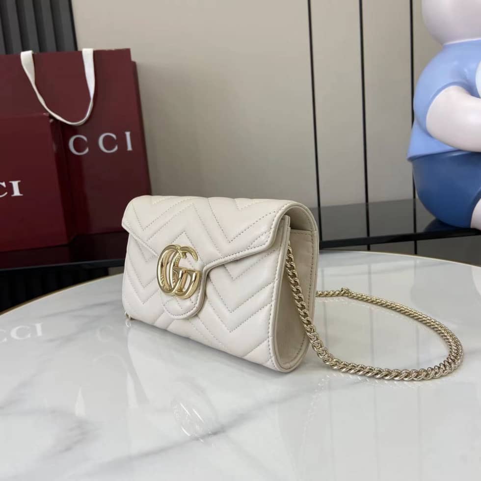 Gucci GG Marmont Leather White Wallet on Chain_2_159538 Gucci GG Marmont Leather White Wallet on Chain