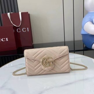 Gucci GG Marmont Leather Pink Wallet on Chain
