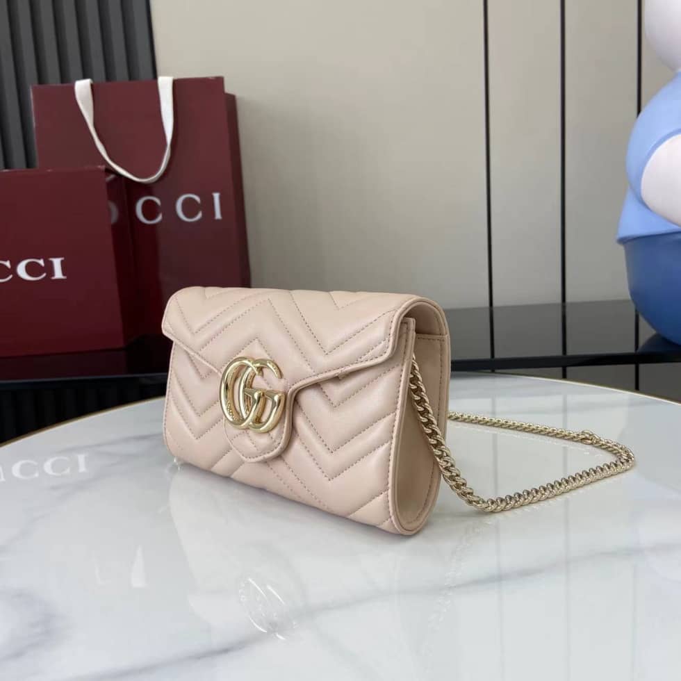 Gucci GG Marmont Leather Pink Wallet on Chain_2_159548 Gucci GG Marmont Leather Pink Wallet on Chain
