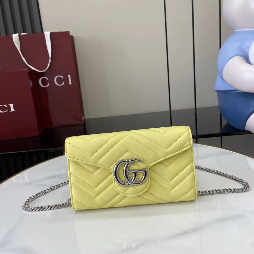 Gucci GG Marmont Leather Yellow Wallet on Chain_10_159558 Gucci GG Marmont Leather Yellow Wallet on Chain