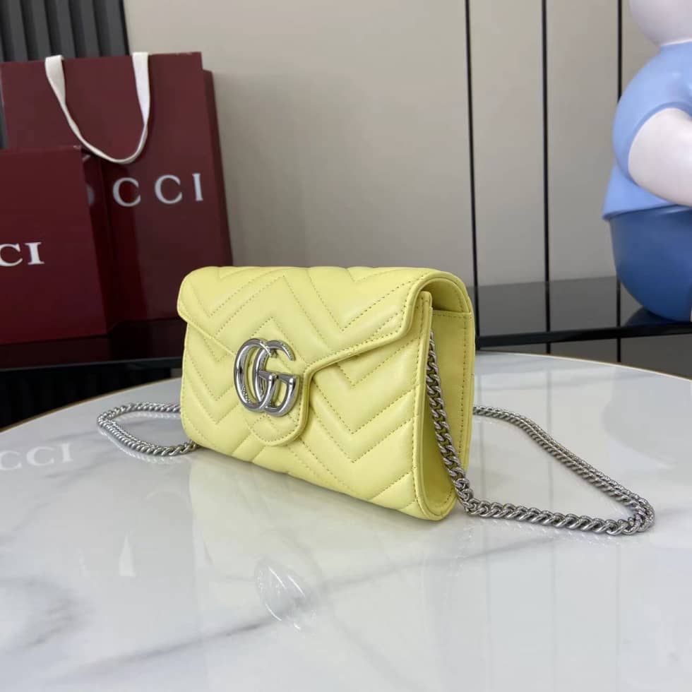 Gucci GG Marmont Leather Yellow Wallet on Chain_2_159558 Gucci GG Marmont Leather Yellow Wallet on Chain