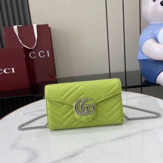Gucci GG Marmont Leather Green Wallet on Chain