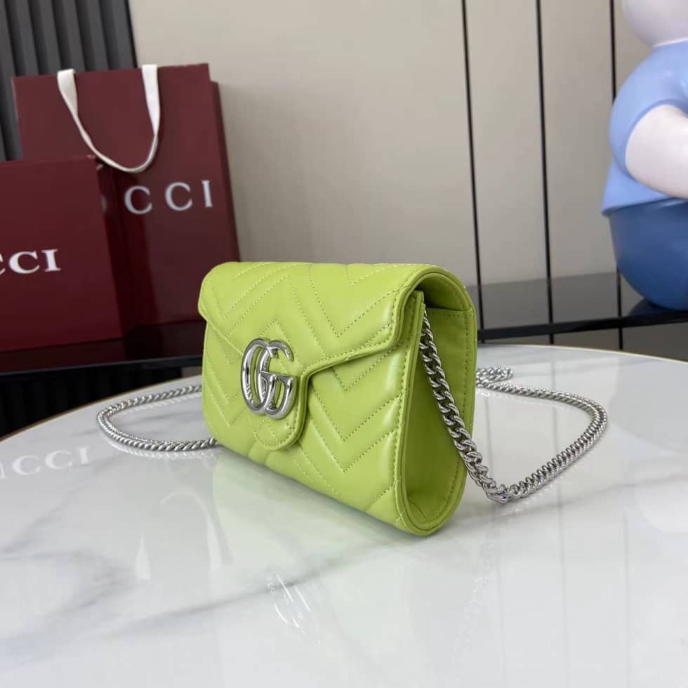Gucci GG Marmont Leather Green Wallet on Chain_2_159568 Gucci GG Marmont Leather Green Wallet on Chain