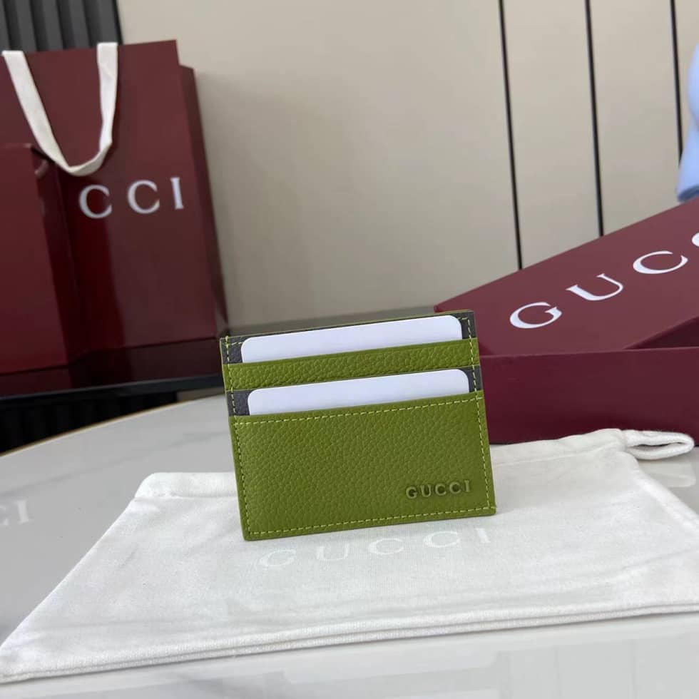 Gucci Logo Green Grey Bi-color Card Case 817043_10_159638 Gucci Logo Green Grey Bi-color Card Case 817043