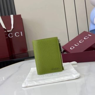 Gucci Leather Bi-fold Zipper Wallet Green 817021