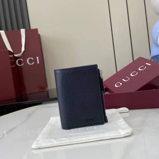 Gucci Leather Bi-fold Zipper Wallet Navy 817021