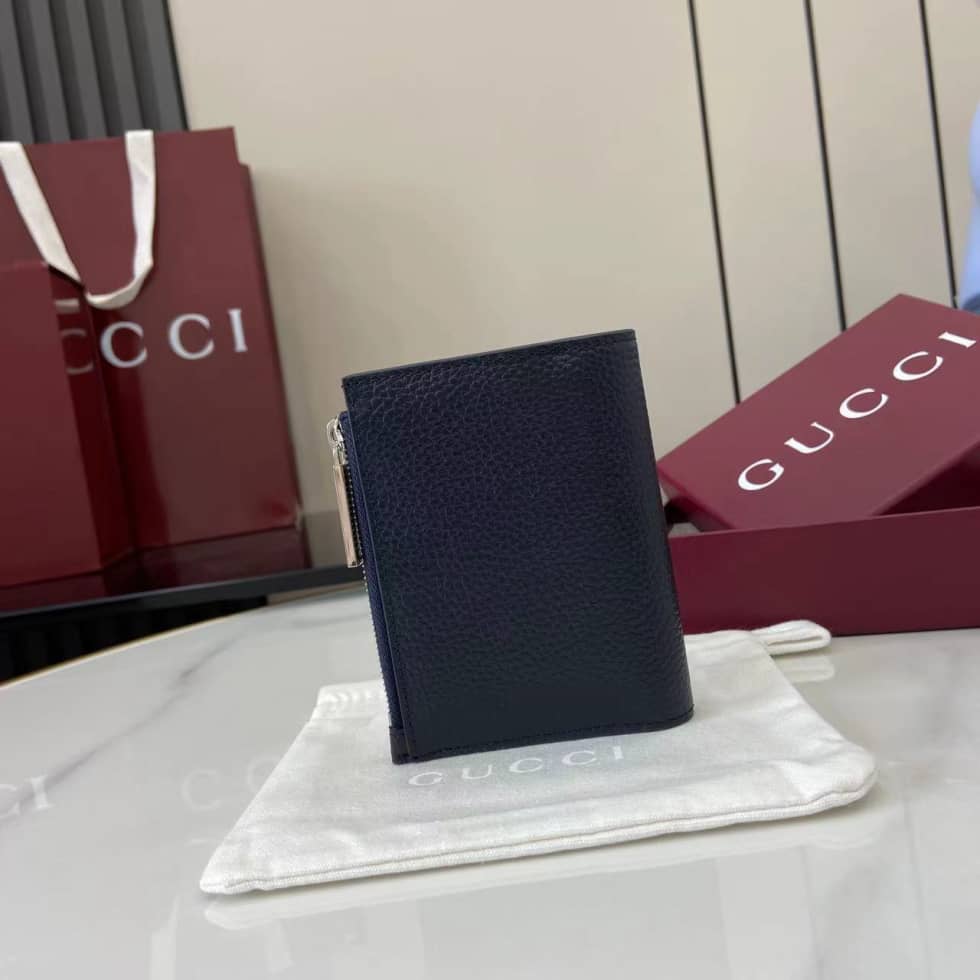 Gucci Leather Bi-fold Zipper Wallet Navy 817021_2_159738 Gucci Leather Bi-fold Zipper Wallet Navy 817021