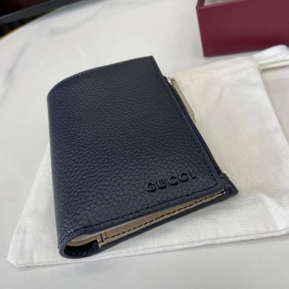 Gucci Leather Bi-fold Zipper Wallet Navy 817021_3_159738 Gucci Leather Bi-fold Zipper Wallet Navy 817021