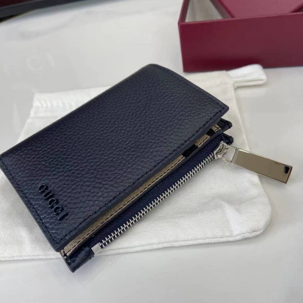 Gucci Leather Bi-fold Zipper Wallet Navy 817021_4_159738 Gucci Leather Bi-fold Zipper Wallet Navy 817021