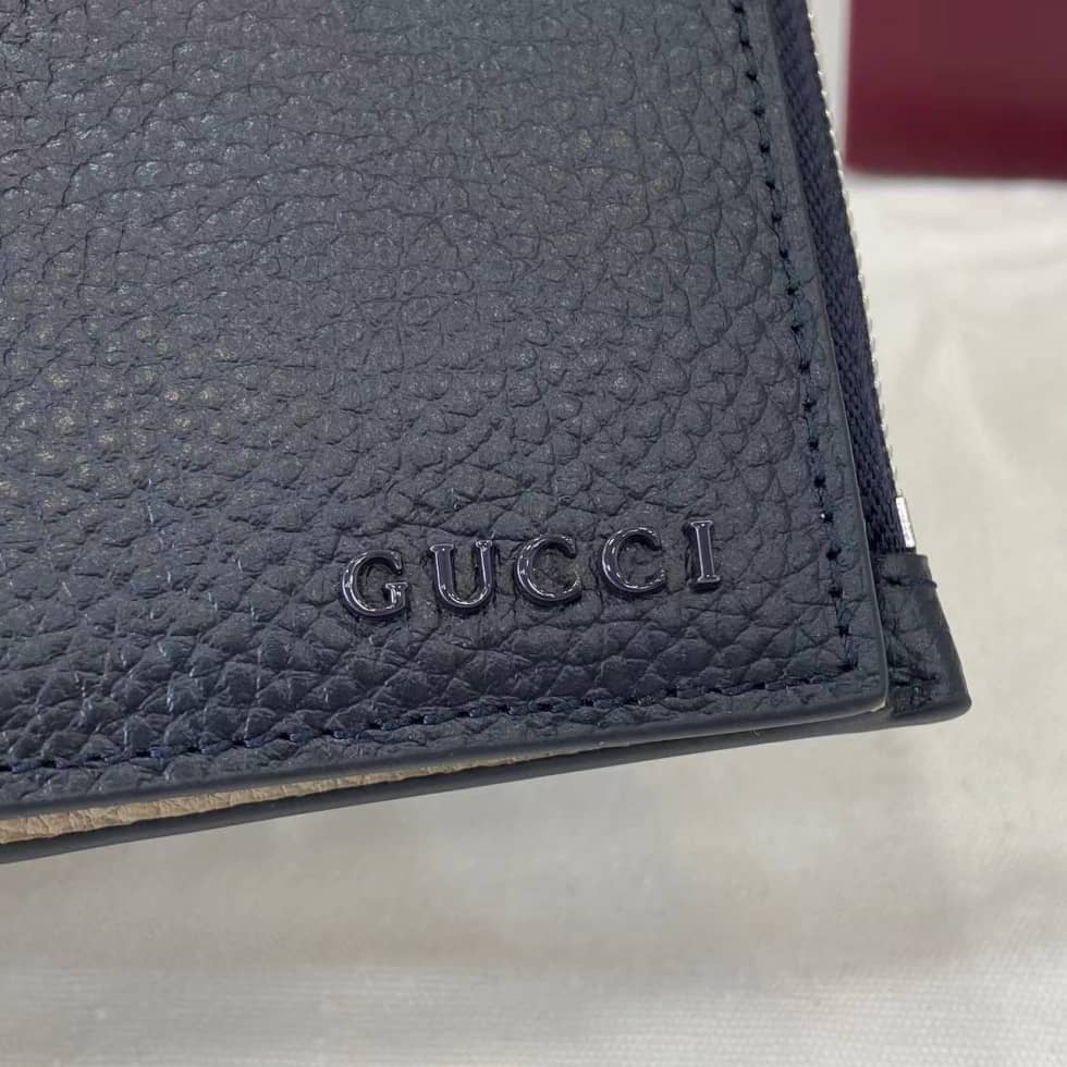 Gucci Leather Bi-fold Zipper Wallet Navy 817021_5_159738 Gucci Leather Bi-fold Zipper Wallet Navy 817021