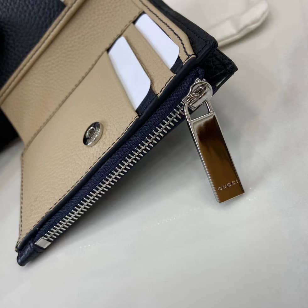 Gucci Leather Bi-fold Zipper Wallet Navy 817021_6_159738 Gucci Leather Bi-fold Zipper Wallet Navy 817021