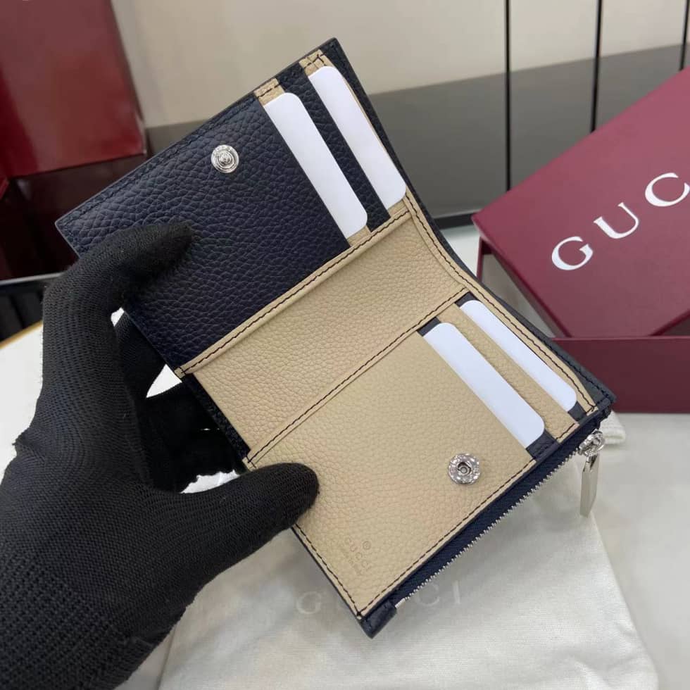 Gucci Leather Bi-fold Zipper Wallet Navy 817021_7_159738 Gucci Leather Bi-fold Zipper Wallet Navy 817021