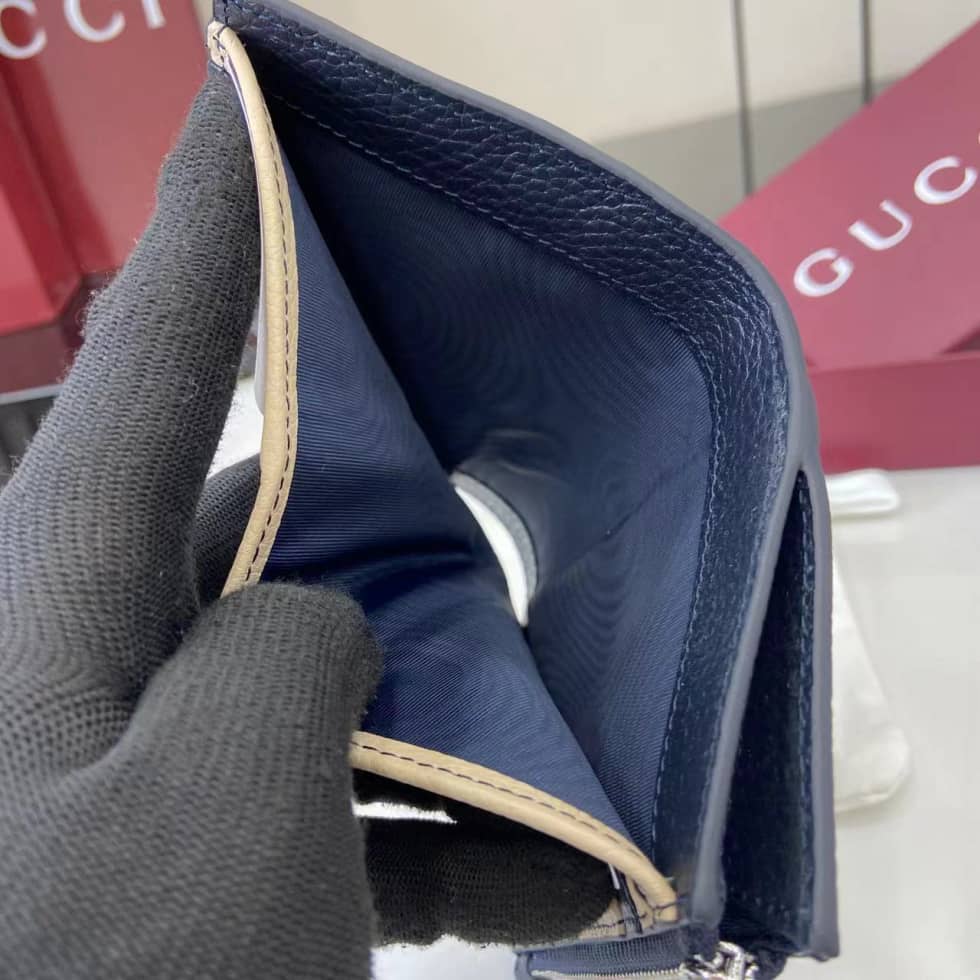 Gucci Leather Bi-fold Zipper Wallet Navy 817021_8_159738 Gucci Leather Bi-fold Zipper Wallet Navy 817021