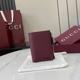 Gucci Leather Bi-fold Zipper Wallet Red 817021