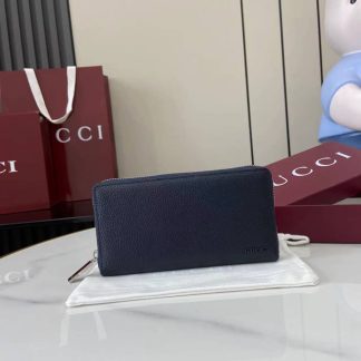 Gucci Leather Navy Bi-color Zip Around Wallet