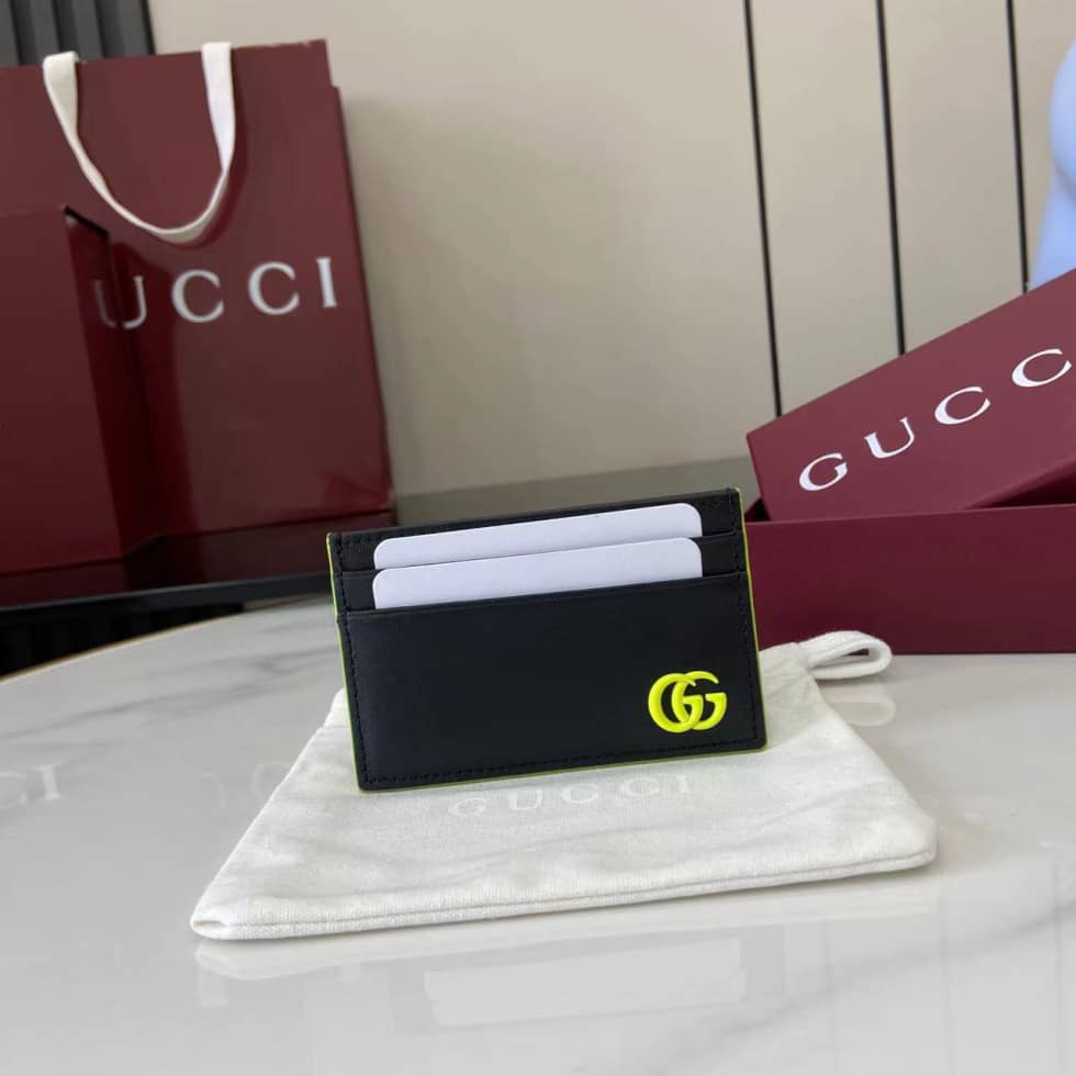 Gucci GG Marmont Card Case Black Green 835049_10_159808 Gucci GG Marmont Card Case Black Green 835049