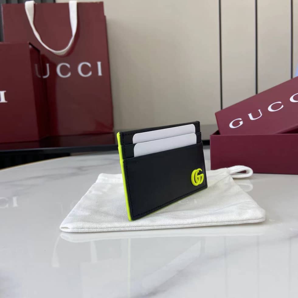 Gucci GG Marmont Card Case Black Green 835049_2_159808 Gucci GG Marmont Card Case Black Green 835049