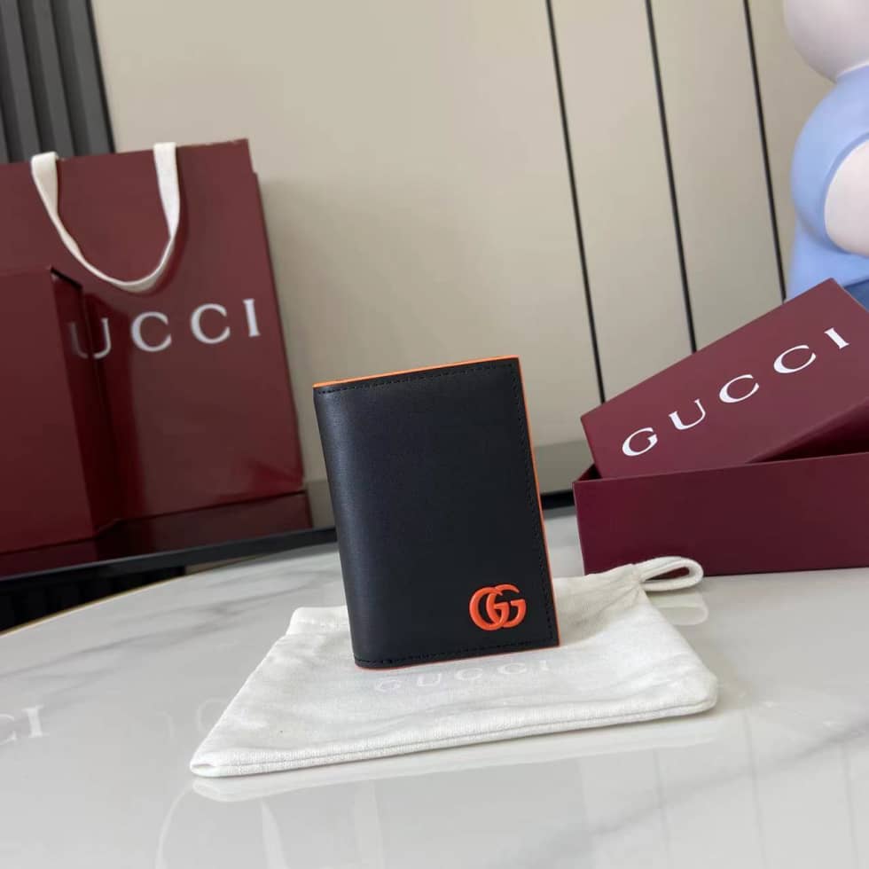 Gucci GG Marmont Card Case Black Orange 835053_10_159838 Gucci GG Marmont Card Case Black Orange 835053