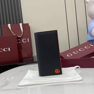 Gucci GG Marmont Leather Black Orange Long Wallet