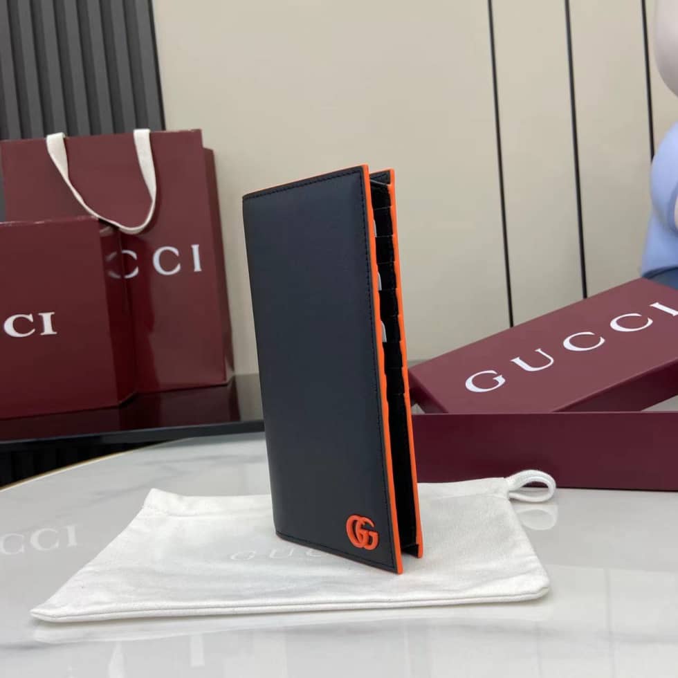 Gucci GG Marmont Leather Black Orange Long Wallet_3_159858 Gucci GG Marmont Leather Black Orange Long Wallet