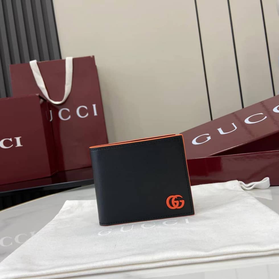Gucci GG Marmont Bi-fold Coin Wallet Black Orange_10_159888 Gucci GG Marmont Bi-fold Coin Wallet Black Orange