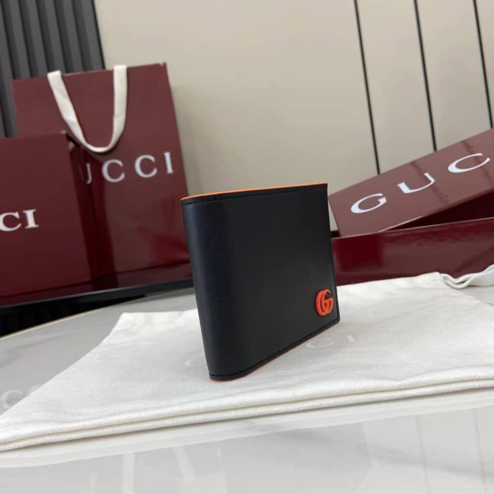 Gucci GG Marmont Bi-fold Coin Wallet Black Orange_1_159888 Gucci GG Marmont Bi-fold Coin Wallet Black Orange