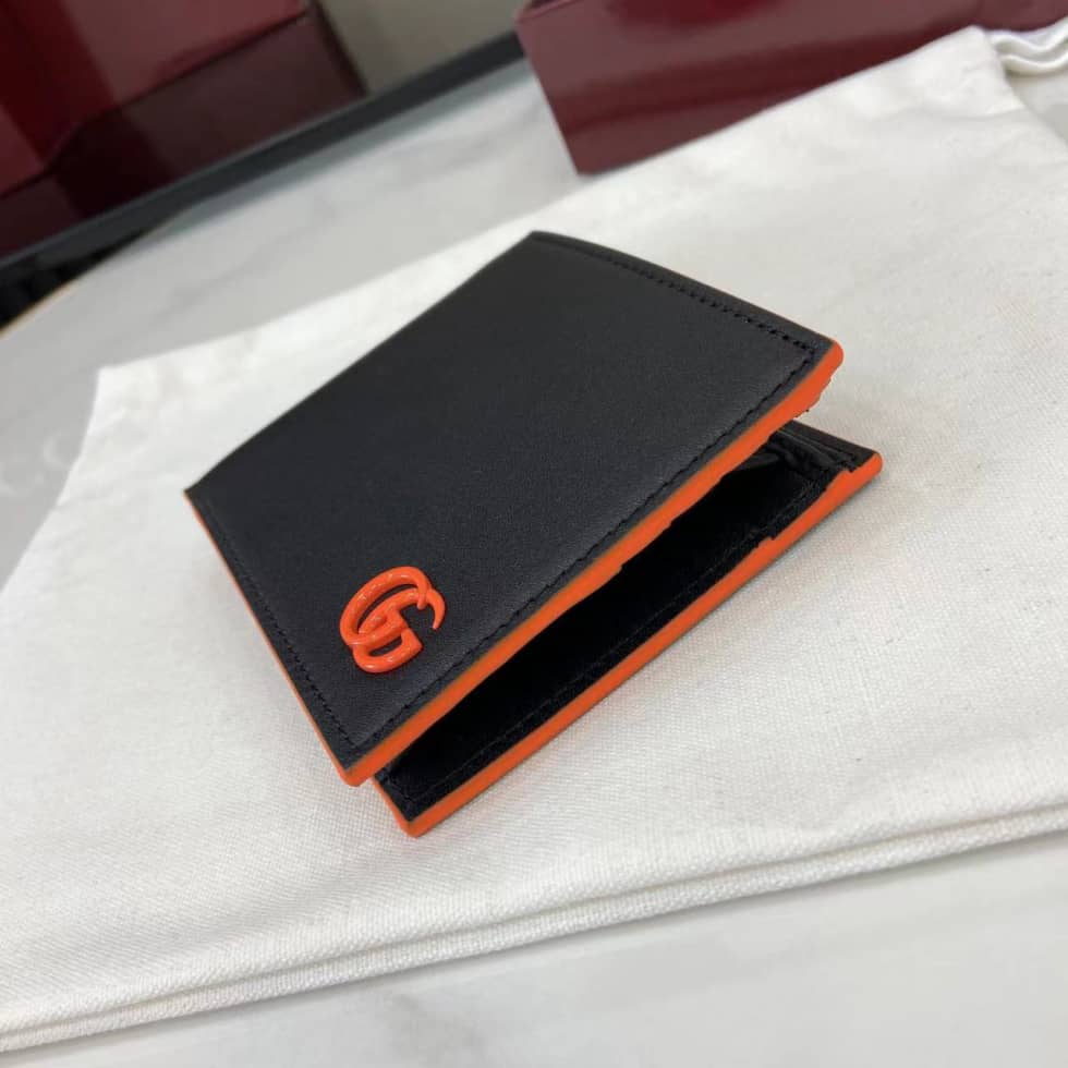 Gucci GG Marmont Bi-fold Coin Wallet Black Orange_3_159888 Gucci GG Marmont Bi-fold Coin Wallet Black Orange