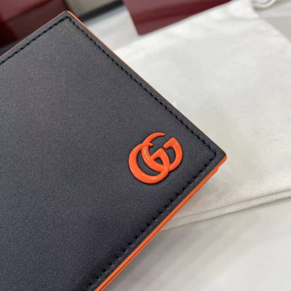 Gucci GG Marmont Bi-fold Coin Wallet Black Orange_5_159888 Gucci GG Marmont Bi-fold Coin Wallet Black Orange