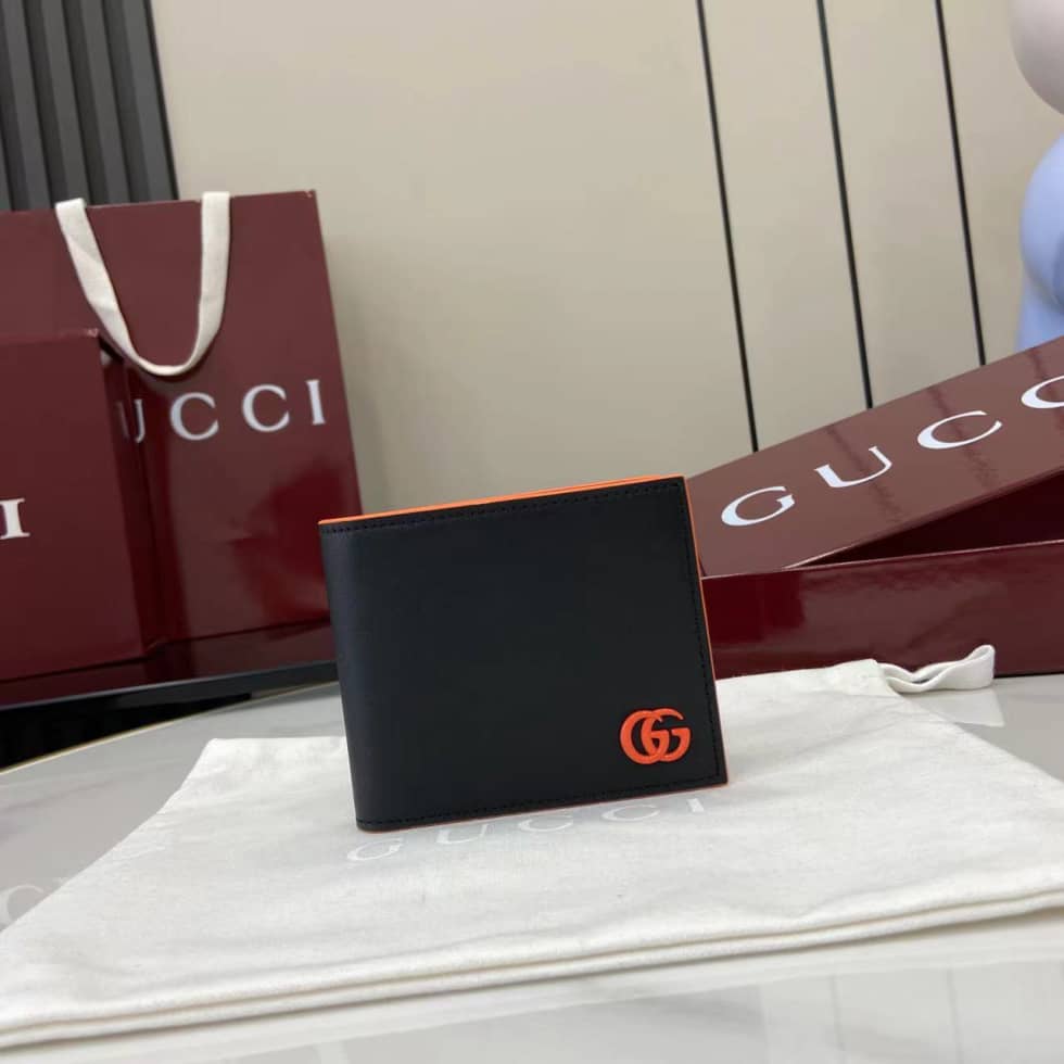 Gucci GG Marmont Bi-fold Wallet Black Orange 835047_10_159918 Gucci GG Marmont Bi-fold Wallet Black Orange 835047