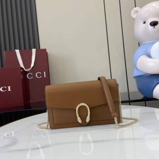 Gucci Dionysus Leather Brown Chain Wallet 837373