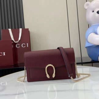 Gucci Dionysus Leather Burgundy Chain Wallet