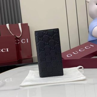 Gucci Imprint Mens Leather Black Long Wallet